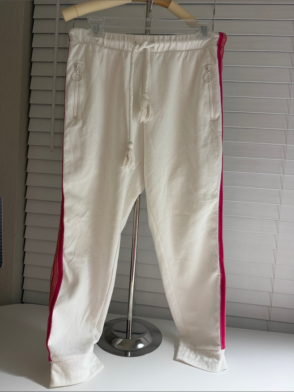 The Upside White Joggers with Pink Side Stripe